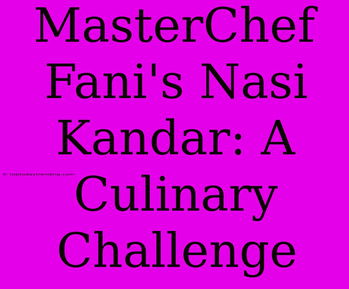 MasterChef Fani's Nasi Kandar: A Culinary Challenge