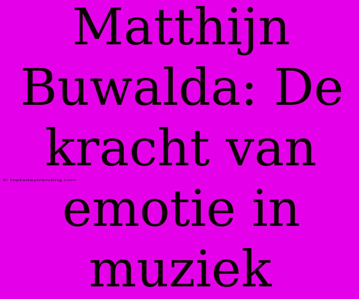 Matthijn Buwalda: De Kracht Van Emotie In Muziek