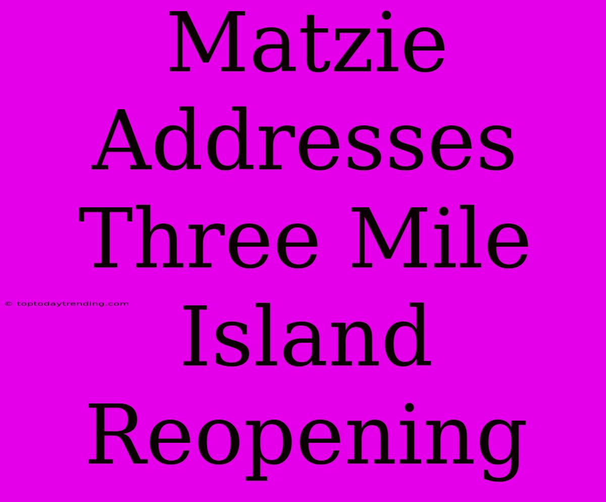 Matzie Addresses Three Mile Island Reopening