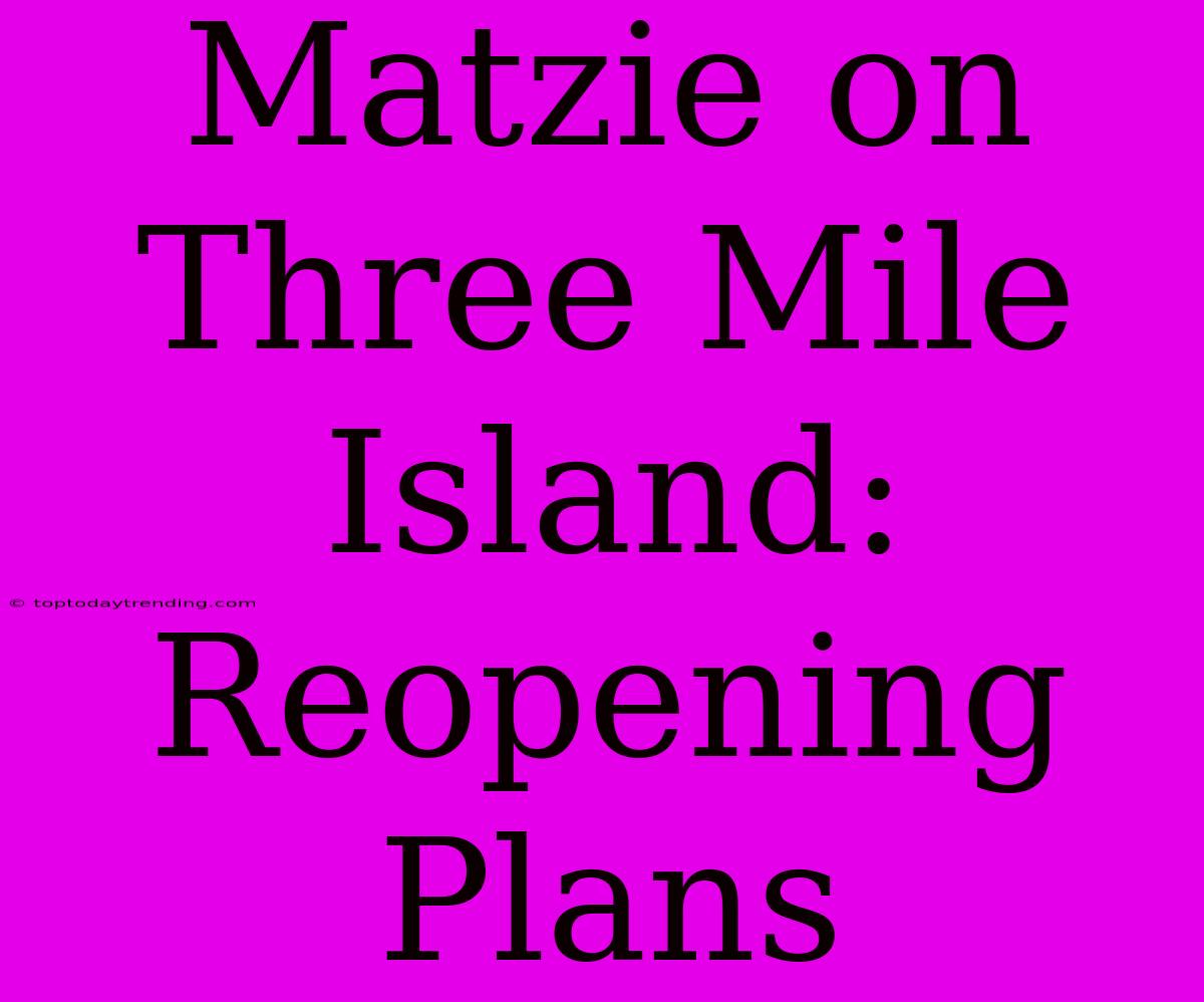 Matzie On Three Mile Island: Reopening Plans