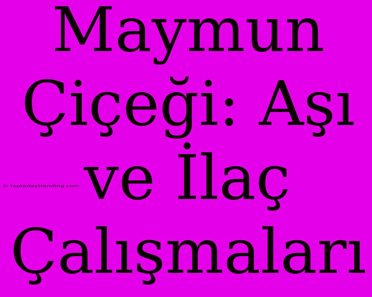 Maymun Çiçeği: Aşı Ve İlaç Çalışmaları