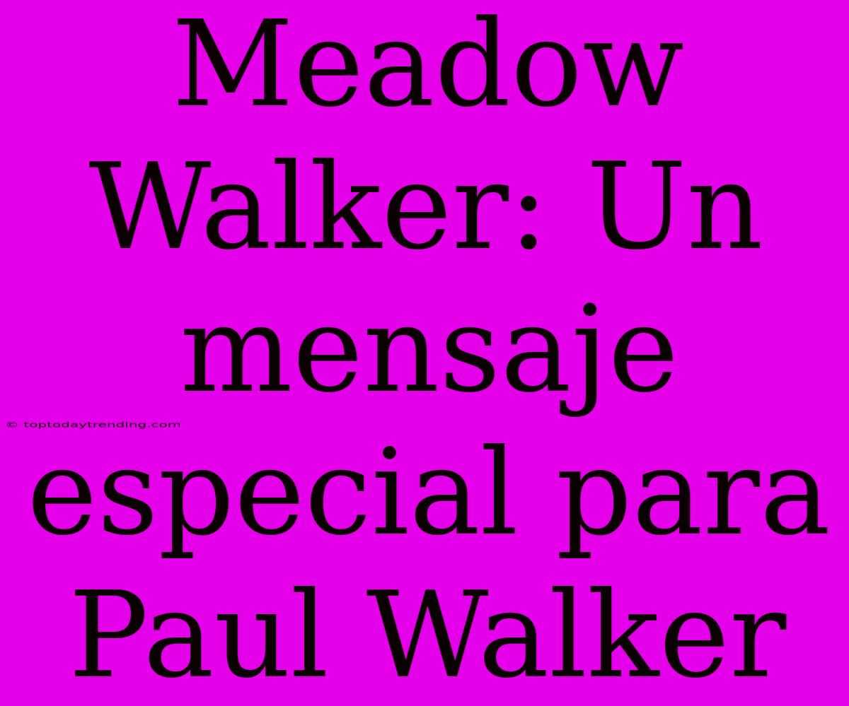 Meadow Walker: Un Mensaje Especial Para Paul Walker