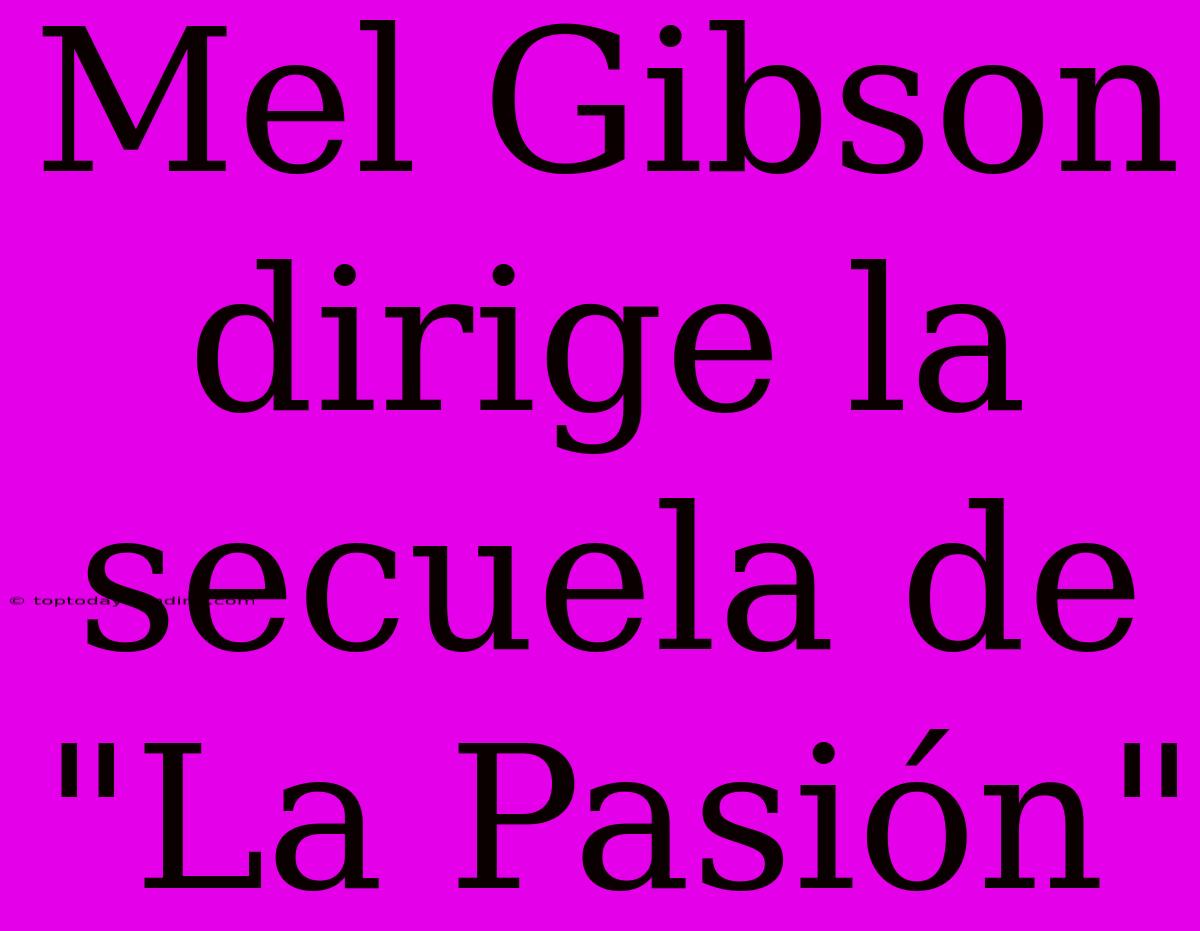 Mel Gibson Dirige La Secuela De 