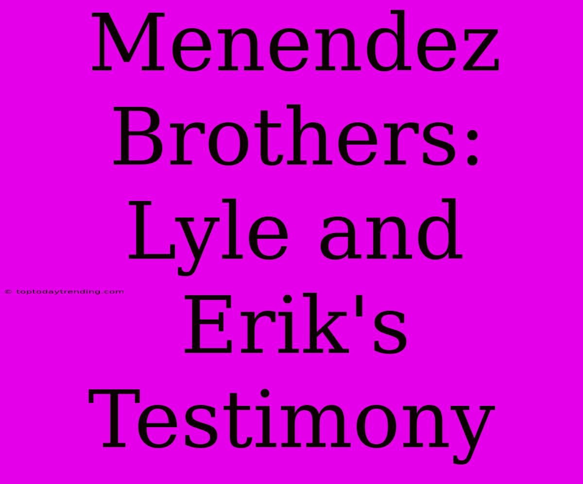 Menendez Brothers: Lyle And Erik's Testimony