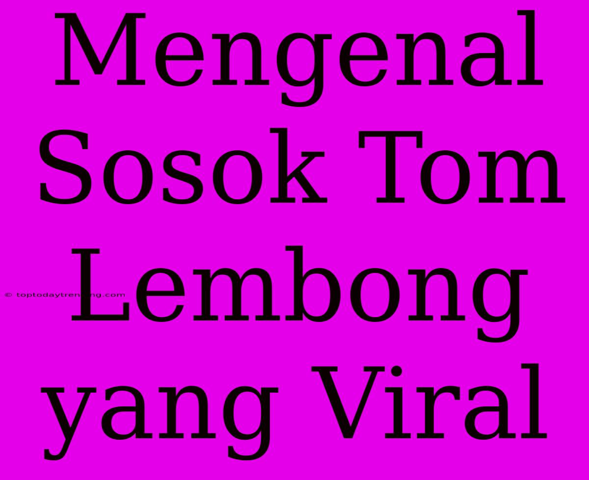 Mengenal Sosok Tom Lembong Yang Viral