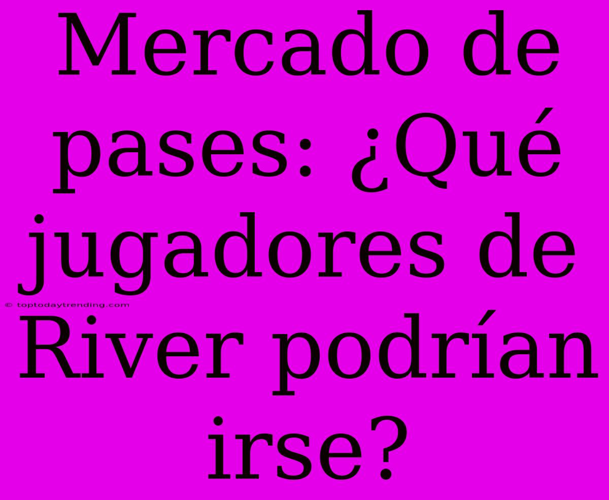 Mercado De Pases: ¿Qué Jugadores De River Podrían Irse?