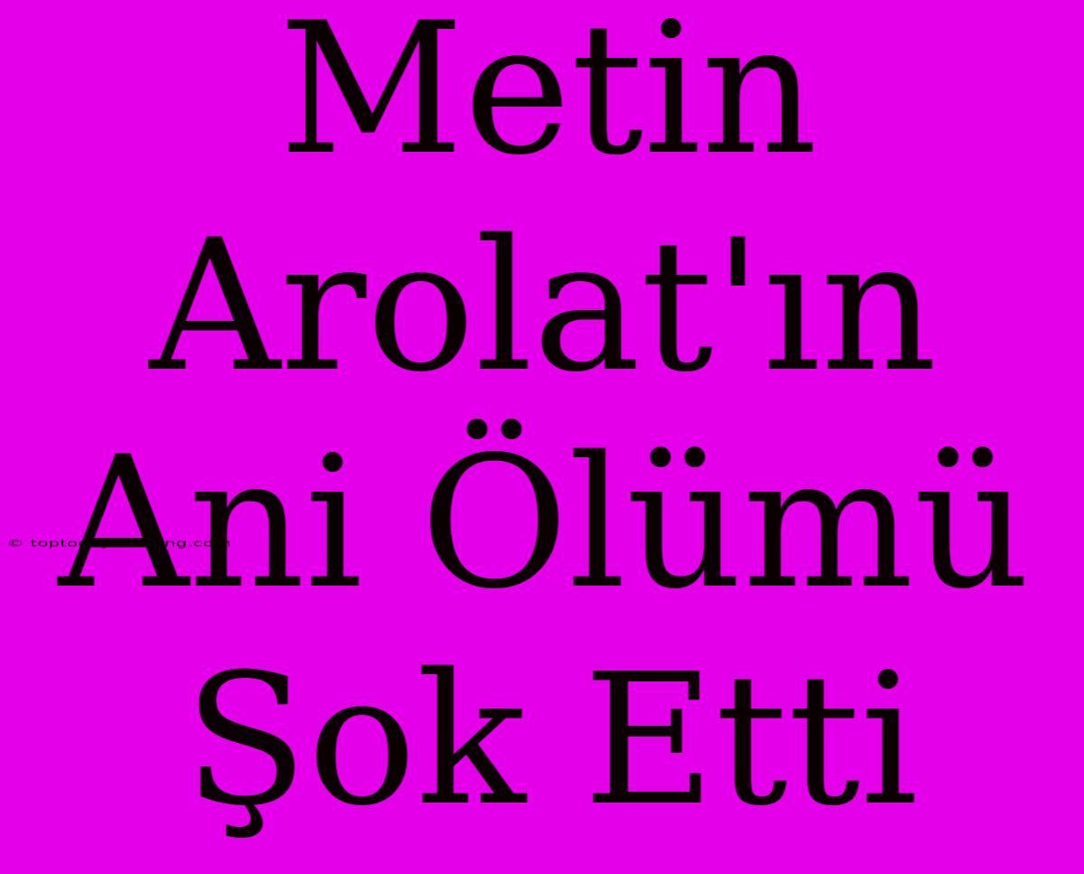 Metin Arolat'ın Ani Ölümü Şok Etti