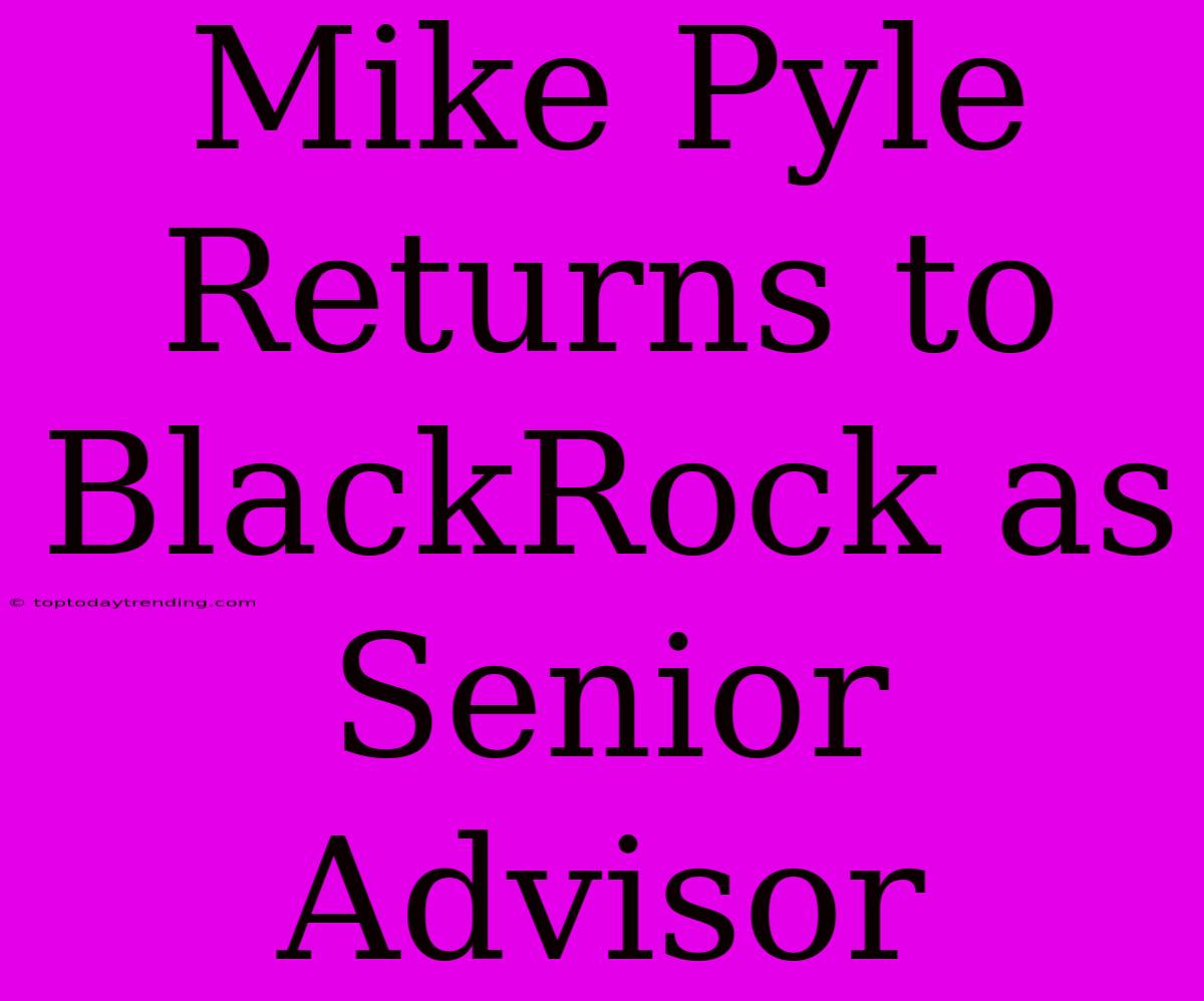 Mike Pyle Returns To BlackRock As Senior Advisor