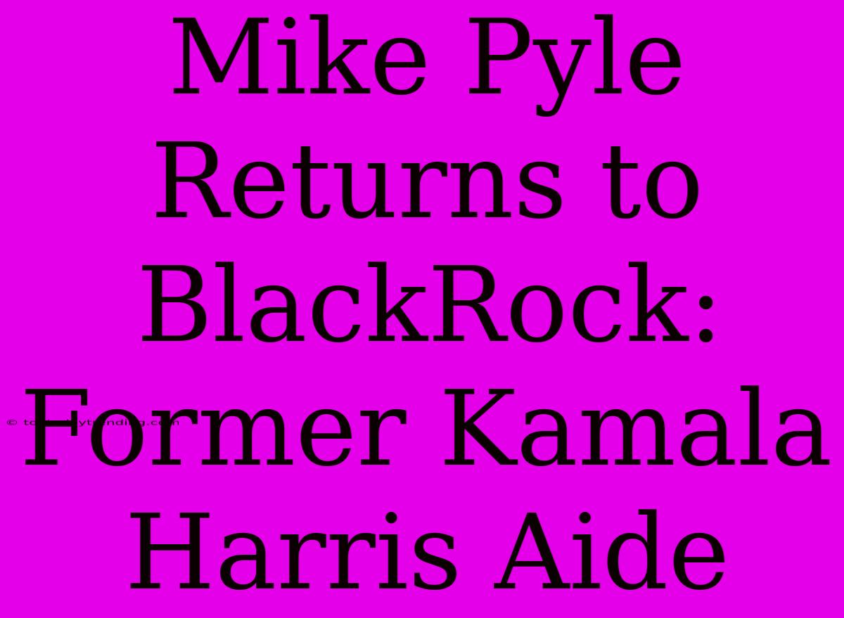 Mike Pyle Returns To BlackRock: Former Kamala Harris Aide