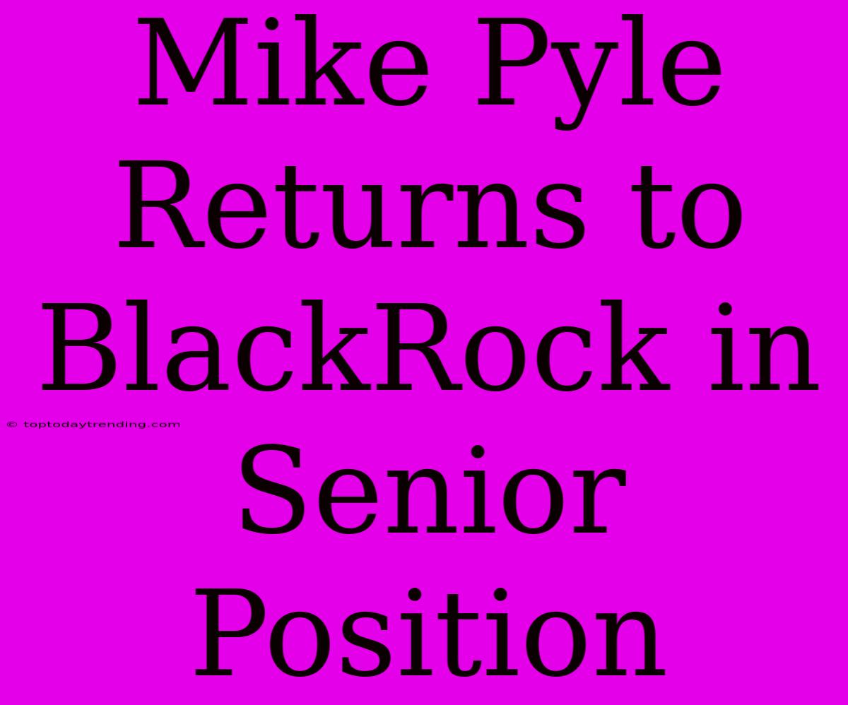 Mike Pyle Returns To BlackRock In Senior Position