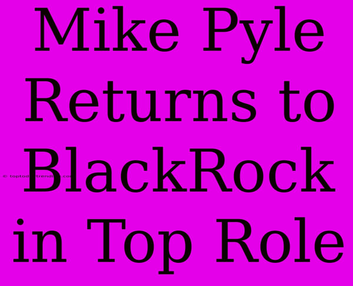 Mike Pyle Returns To BlackRock In Top Role