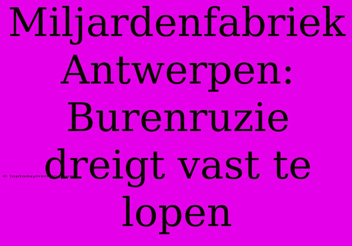 Miljardenfabriek Antwerpen: Burenruzie Dreigt Vast Te Lopen