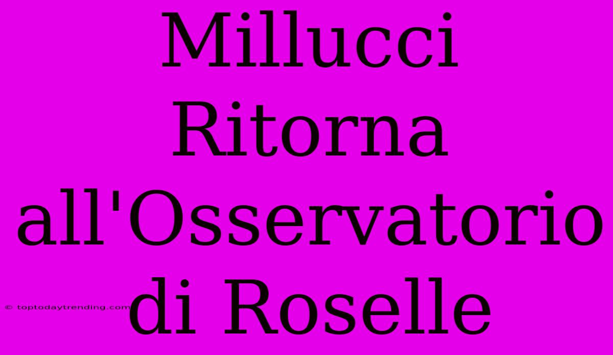 Millucci Ritorna All'Osservatorio Di Roselle