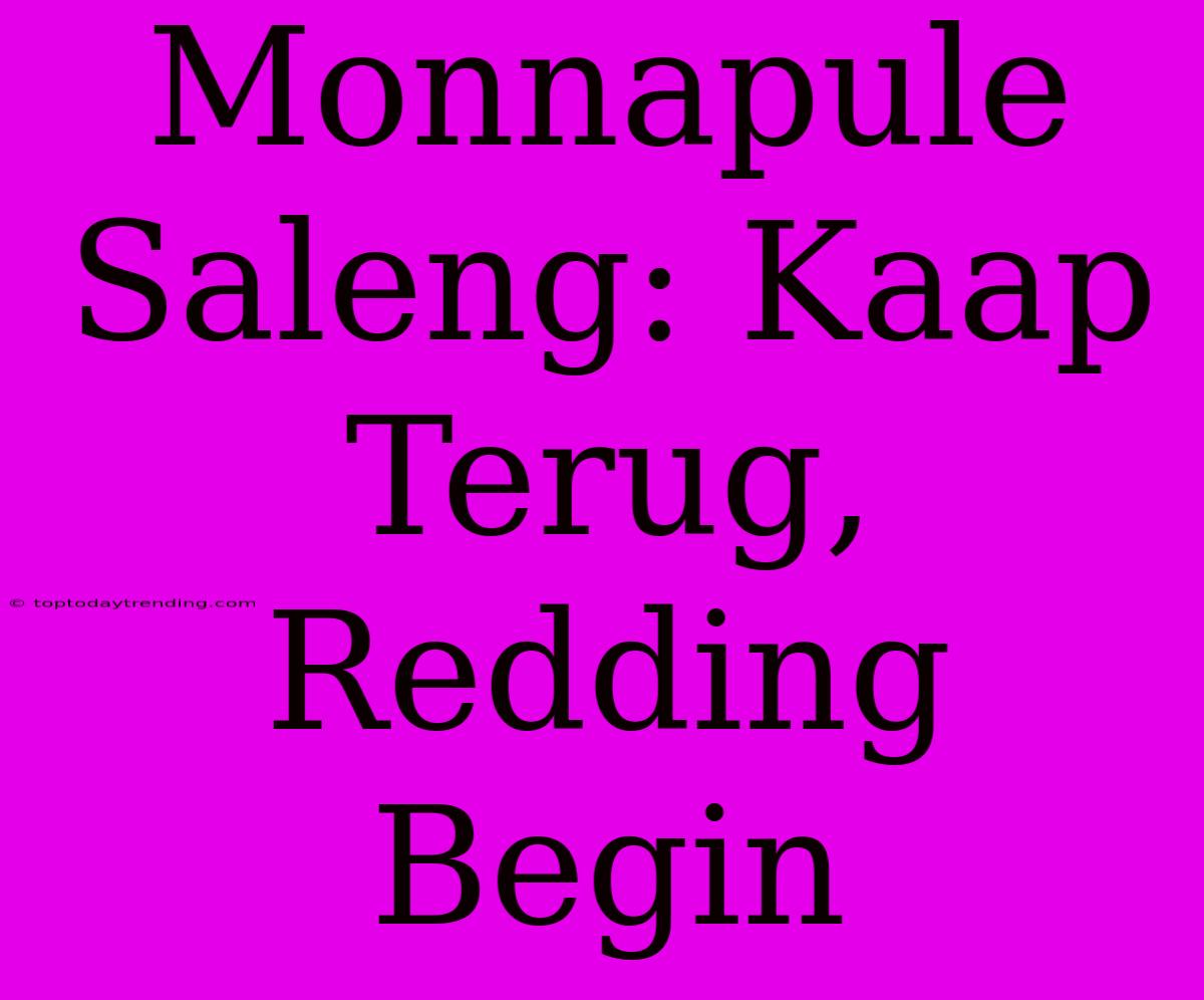 Monnapule Saleng: Kaap Terug, Redding Begin