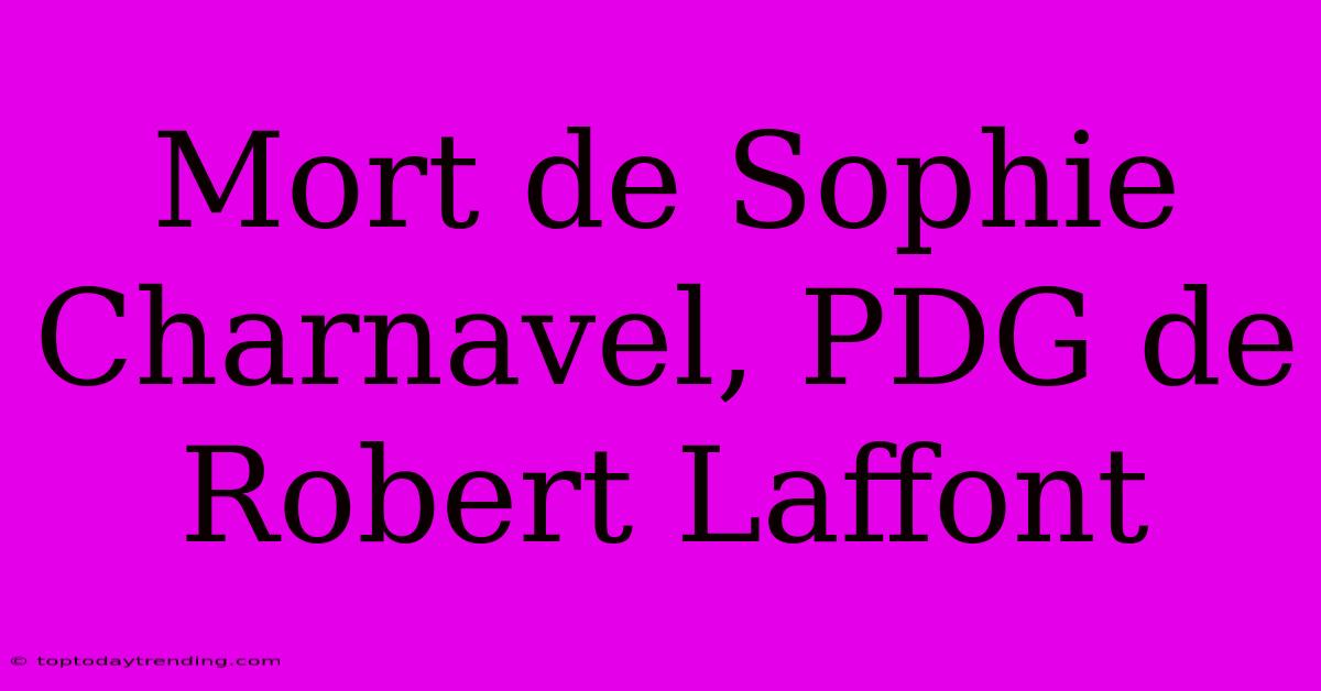 Mort De Sophie Charnavel, PDG De Robert Laffont