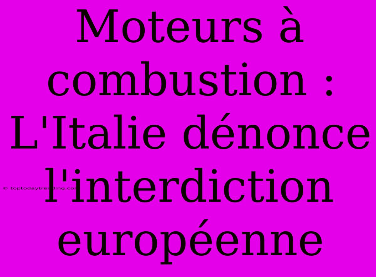 Moteurs À Combustion : L'Italie Dénonce L'interdiction Européenne