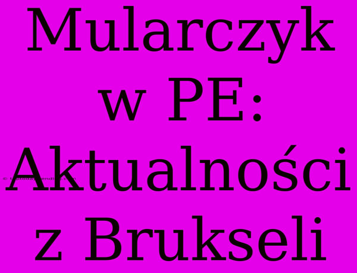 Mularczyk W PE: Aktualności Z Brukseli