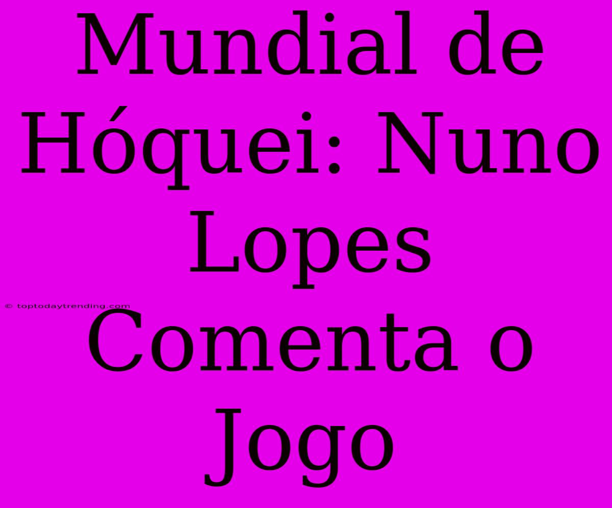 Mundial De Hóquei: Nuno Lopes Comenta O Jogo