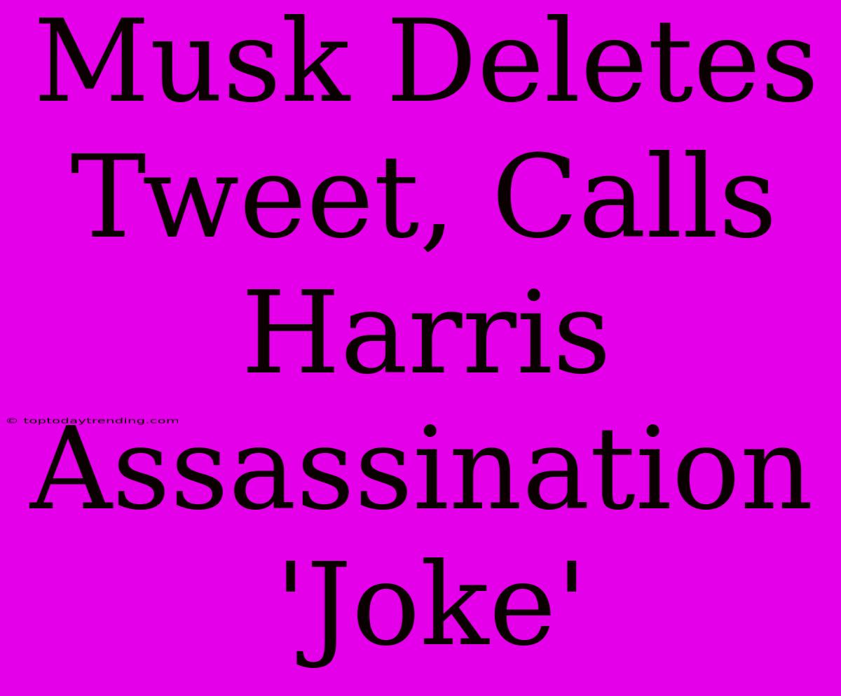 Musk Deletes Tweet, Calls Harris Assassination 'Joke'