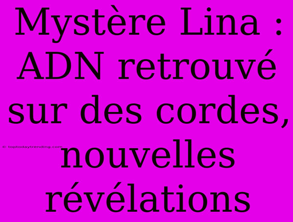 Mystère Lina : ADN Retrouvé Sur Des Cordes, Nouvelles Révélations