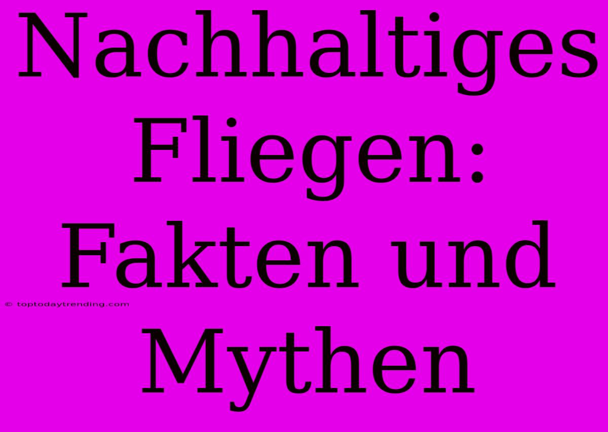 Nachhaltiges Fliegen:  Fakten Und Mythen