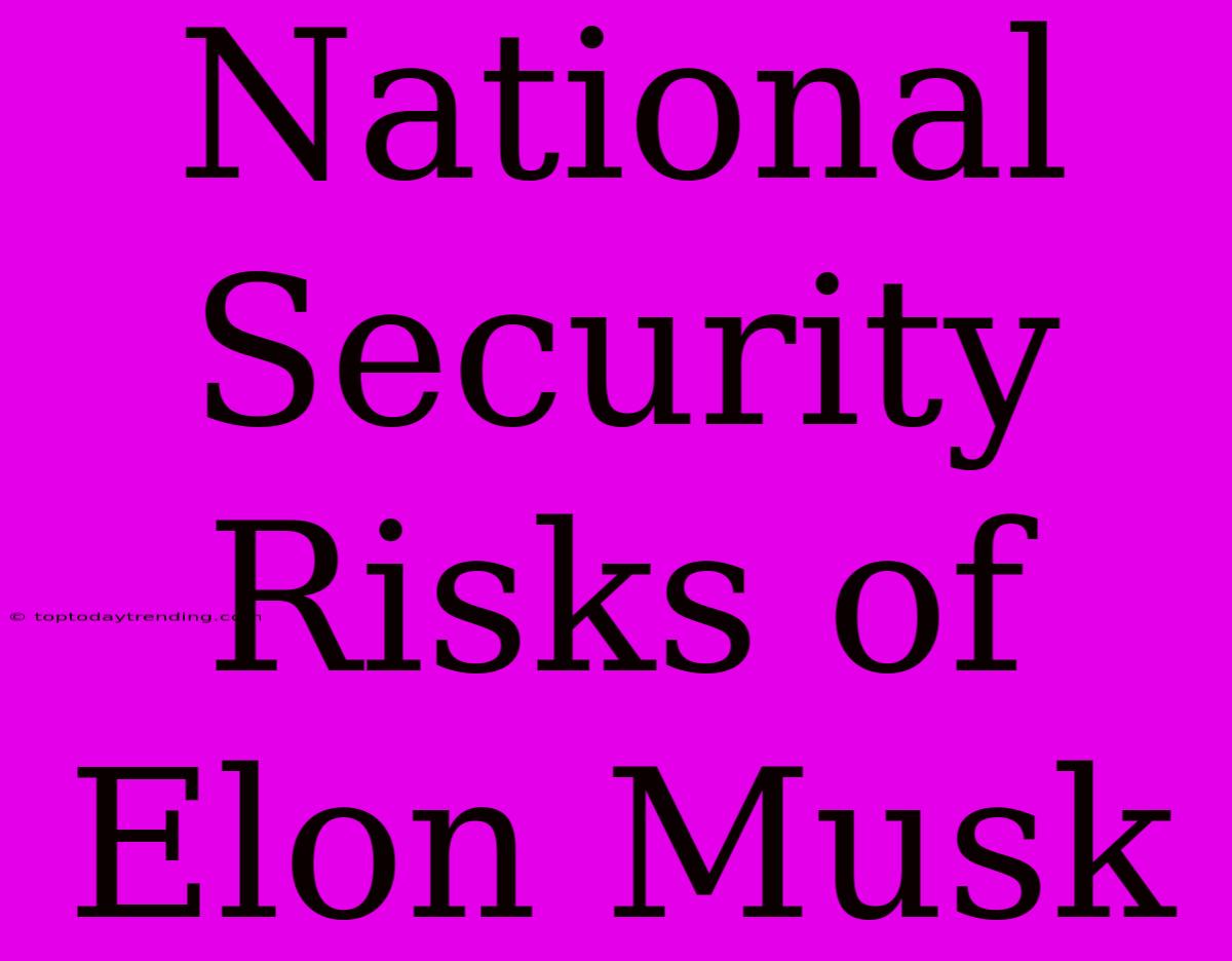 National Security Risks Of Elon Musk