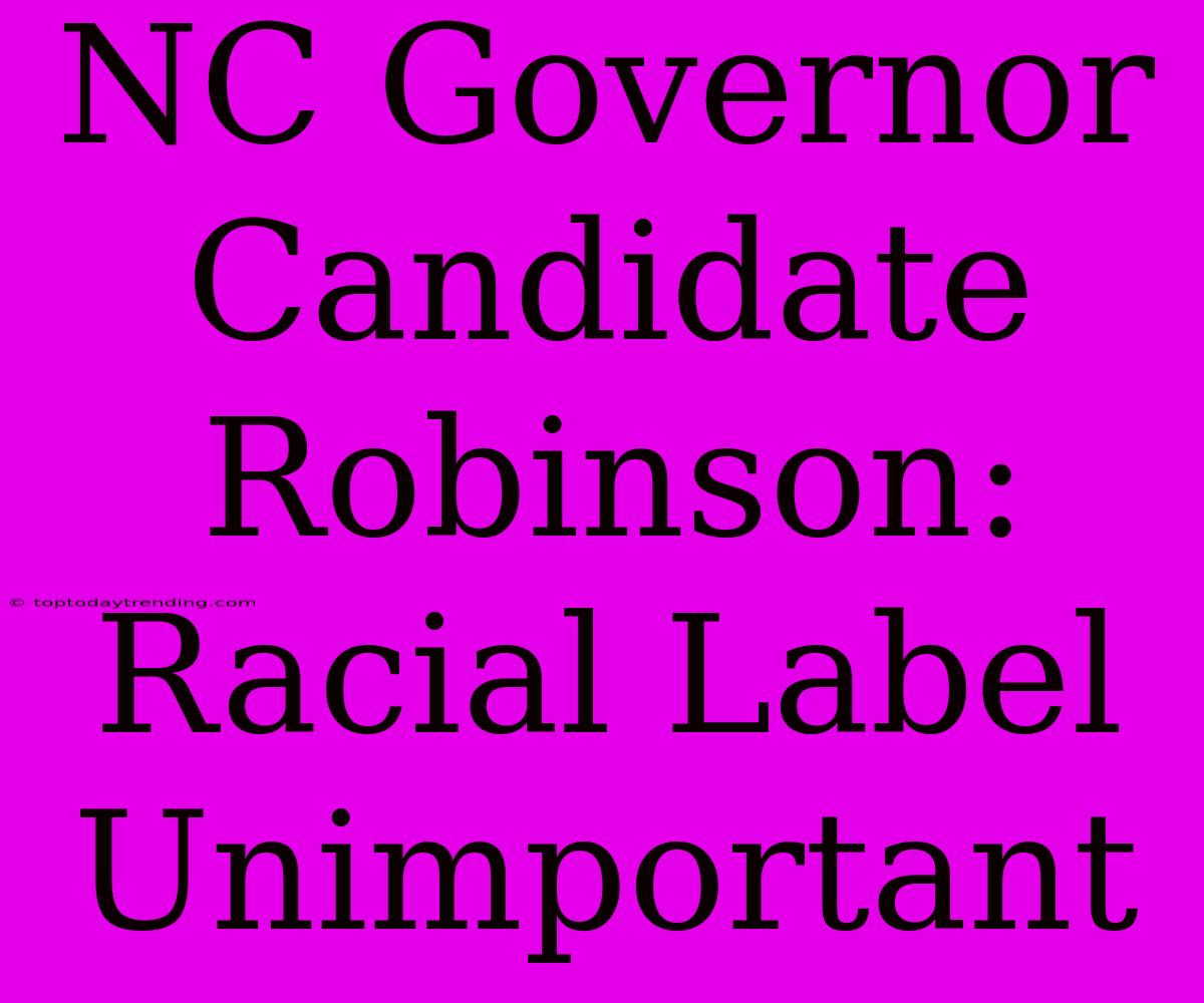 NC Governor Candidate Robinson: Racial Label Unimportant