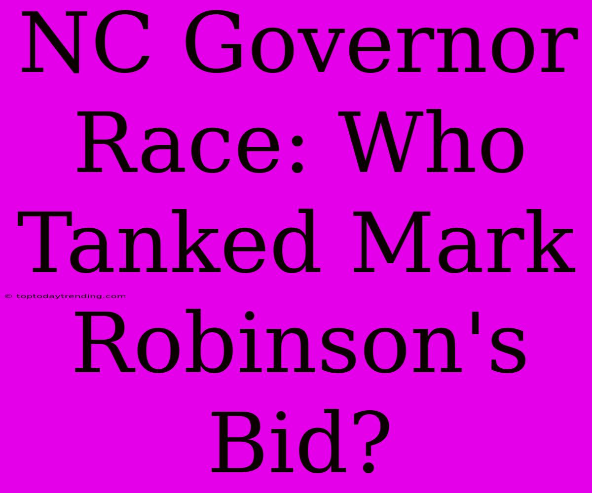 NC Governor Race: Who Tanked Mark Robinson's Bid?