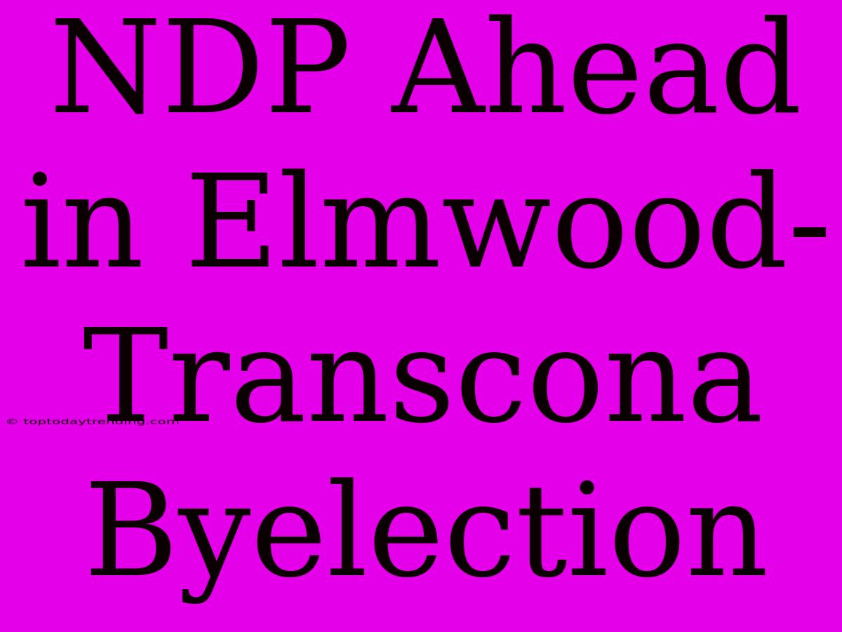 NDP Ahead In Elmwood-Transcona Byelection