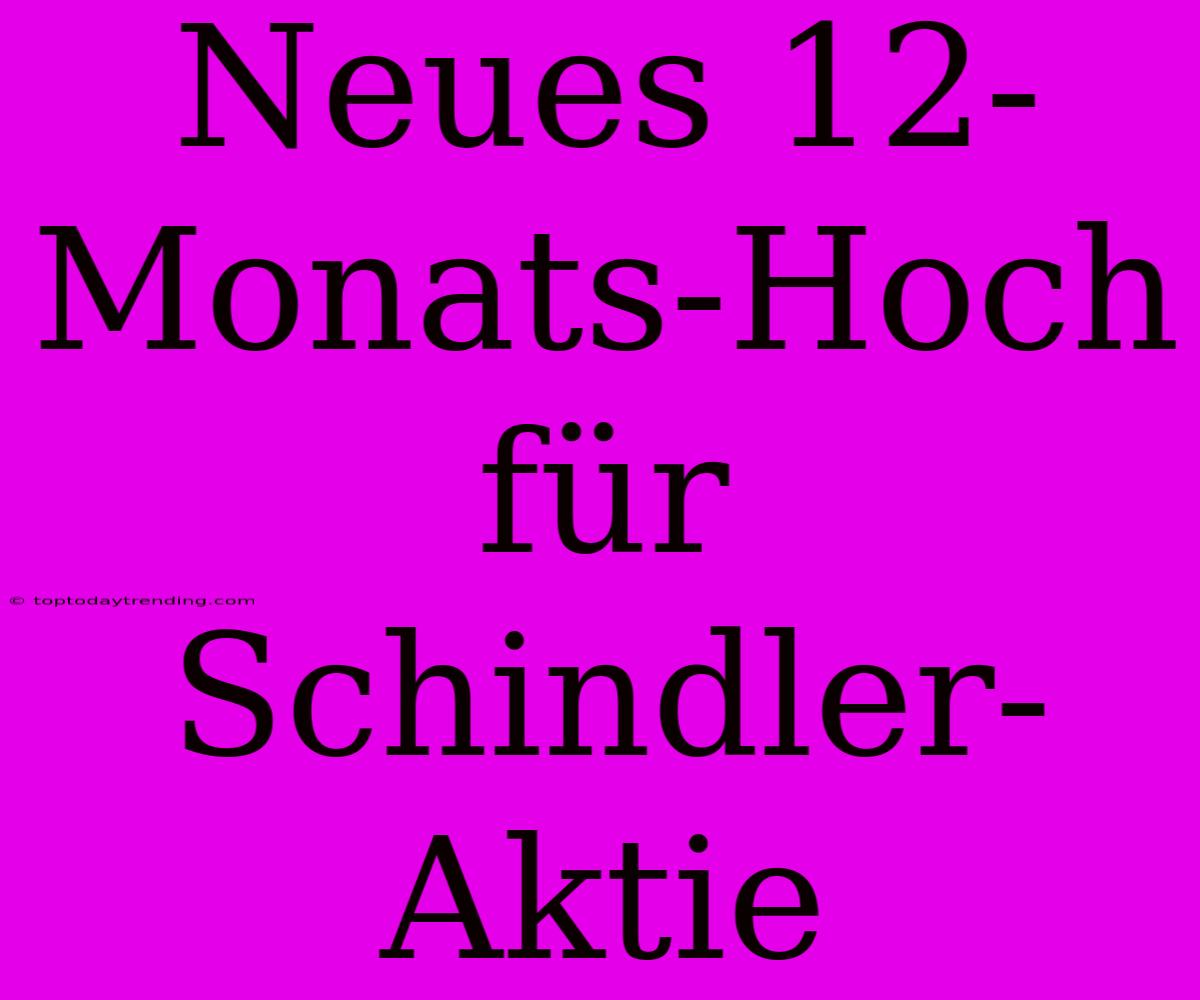 Neues 12-Monats-Hoch Für Schindler-Aktie