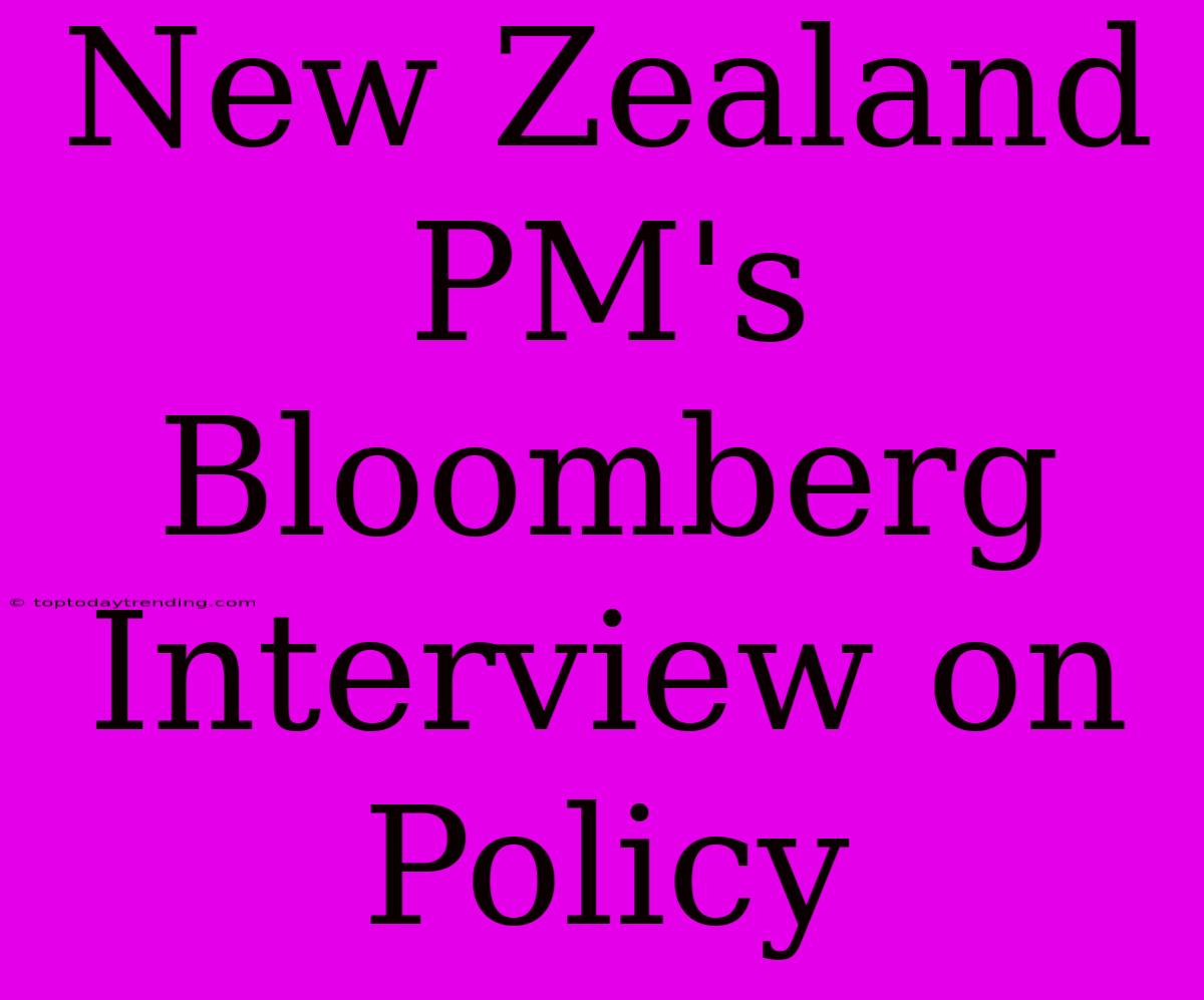 New Zealand PM's Bloomberg Interview On Policy