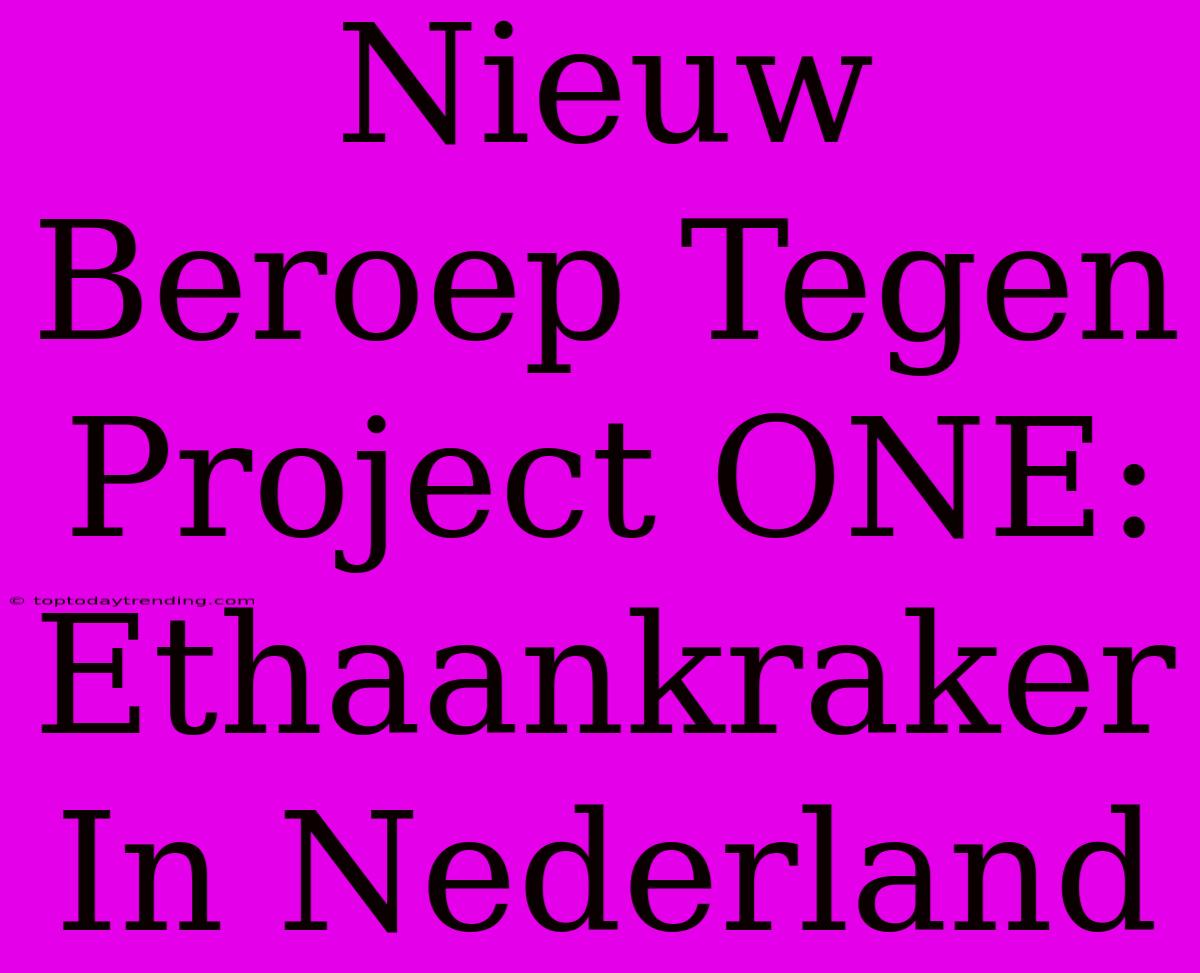 Nieuw Beroep Tegen Project ONE: Ethaankraker In Nederland