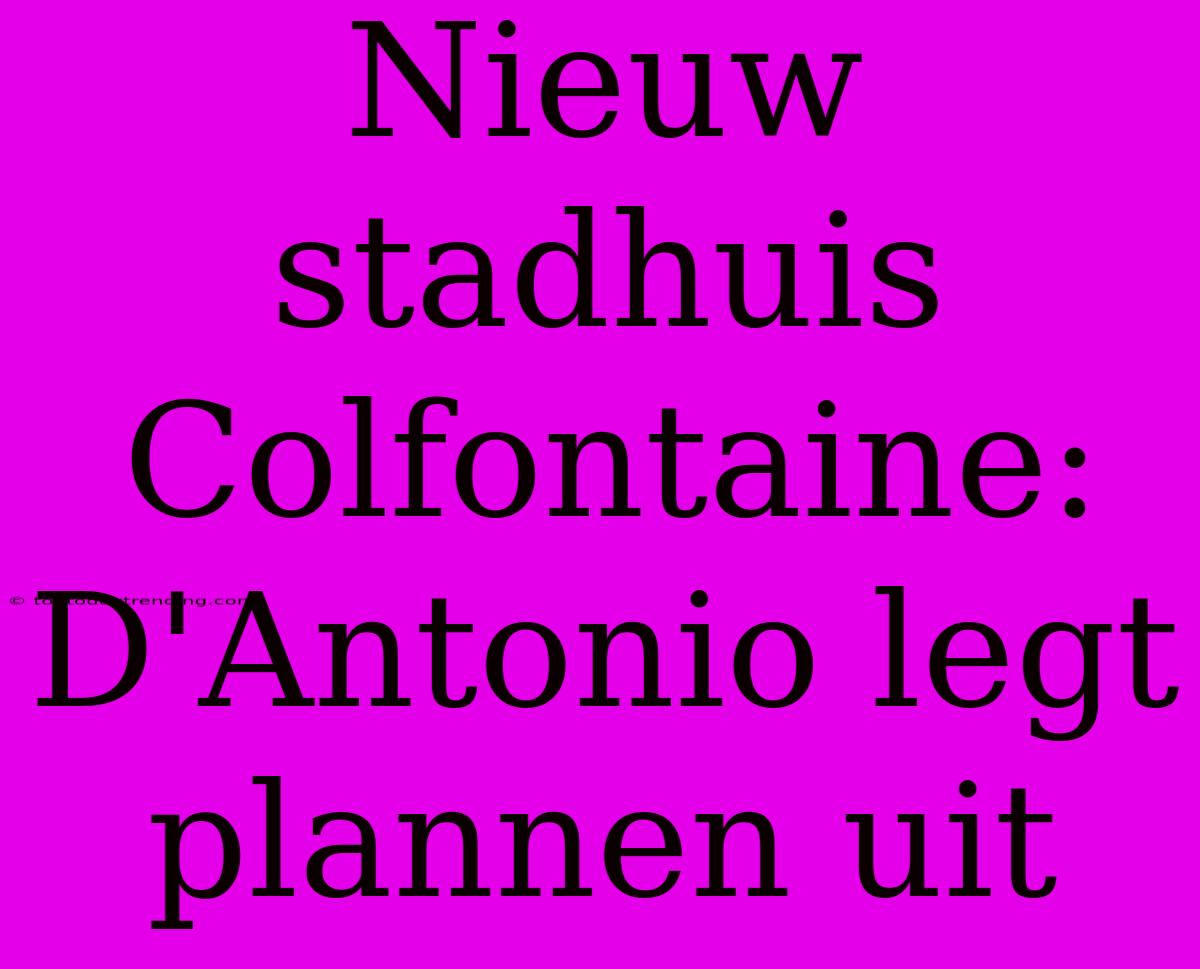 Nieuw Stadhuis Colfontaine: D'Antonio Legt Plannen Uit