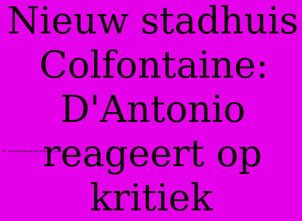 Nieuw Stadhuis Colfontaine: D'Antonio Reageert Op Kritiek