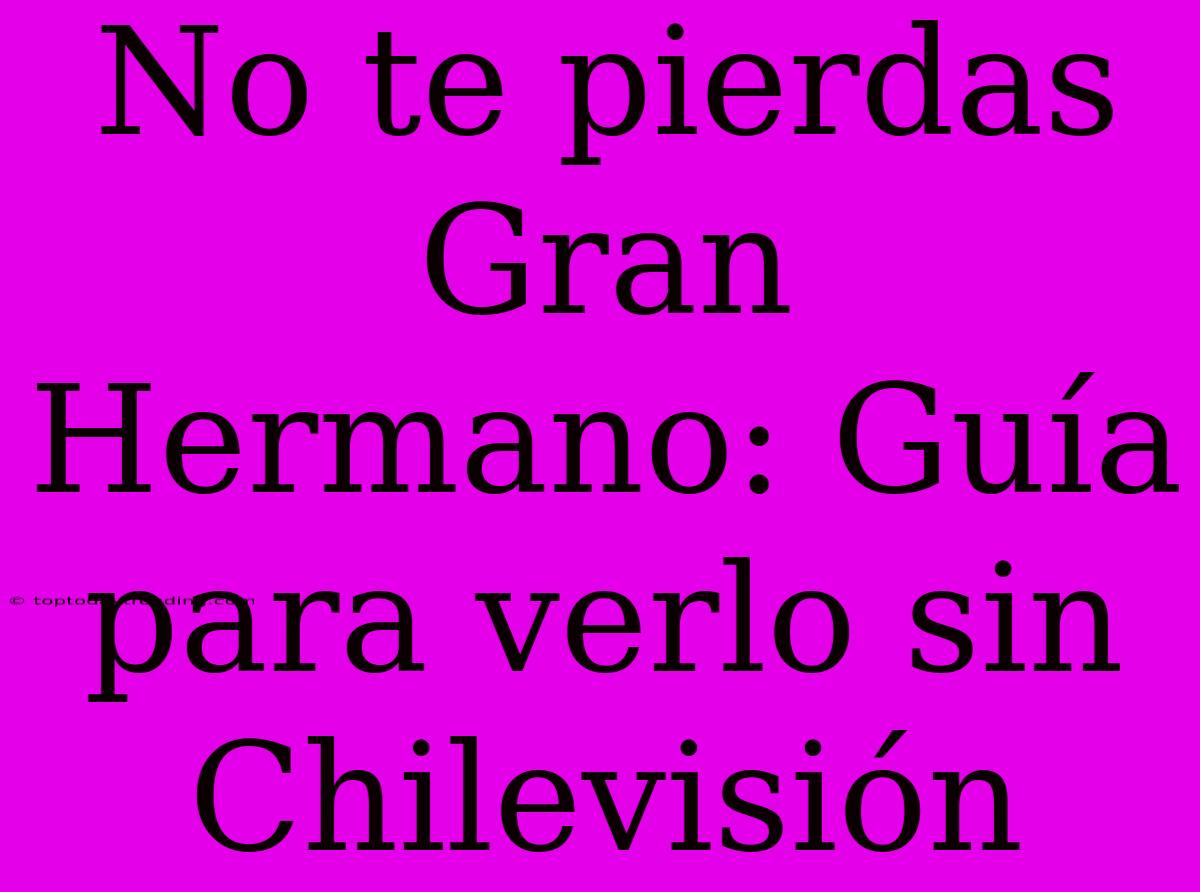 No Te Pierdas Gran Hermano: Guía Para Verlo Sin Chilevisión