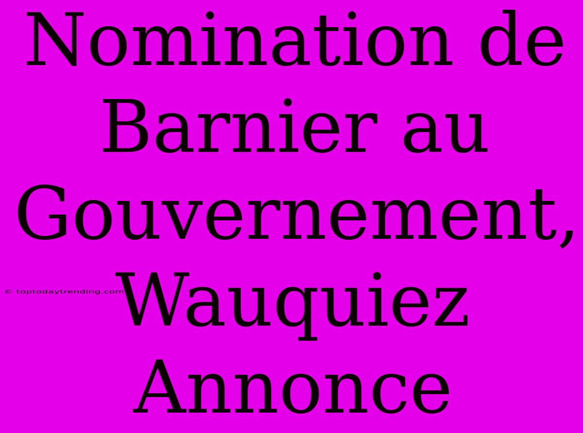 Nomination De Barnier Au Gouvernement, Wauquiez Annonce