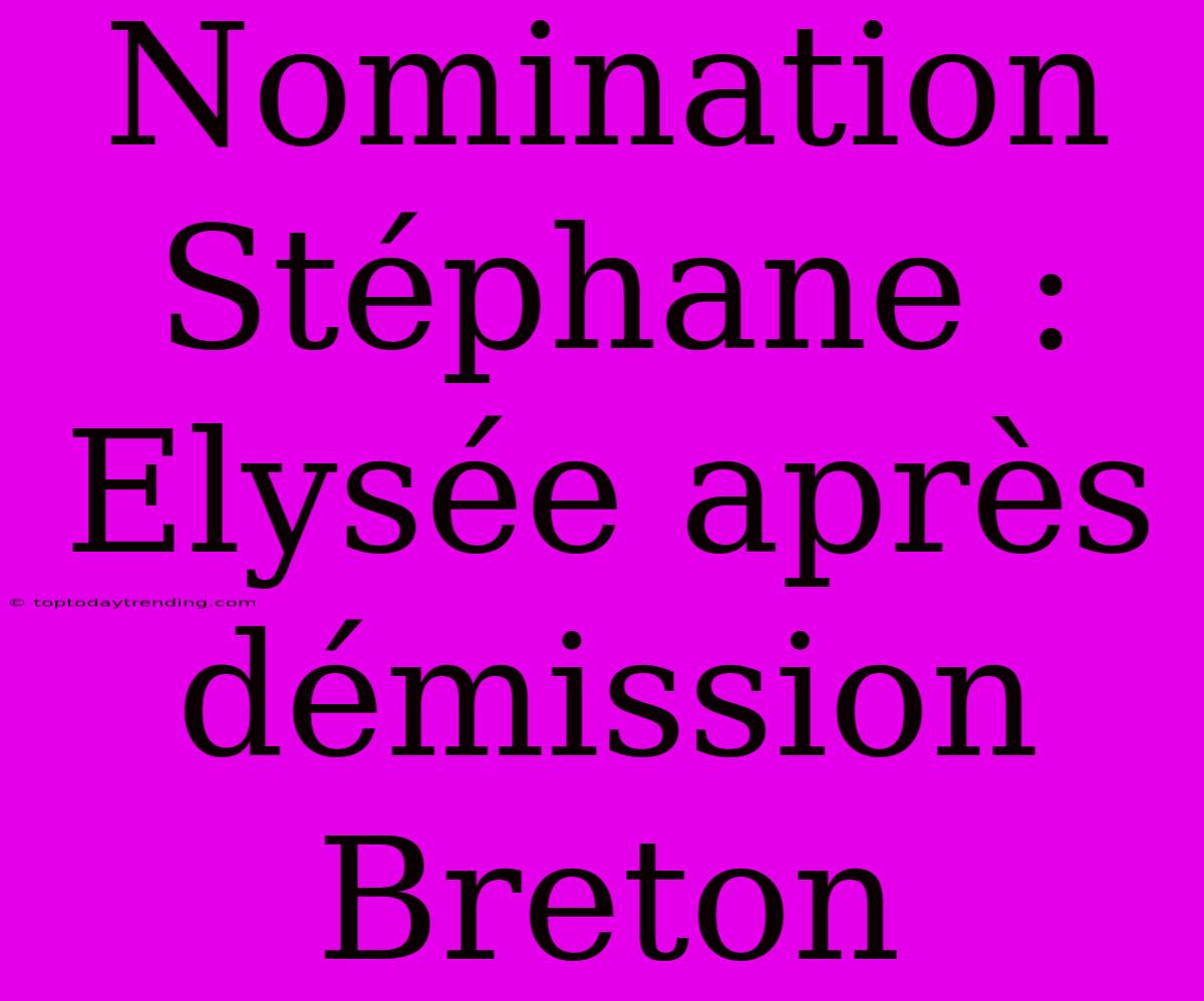 Nomination Stéphane : Elysée Après Démission Breton