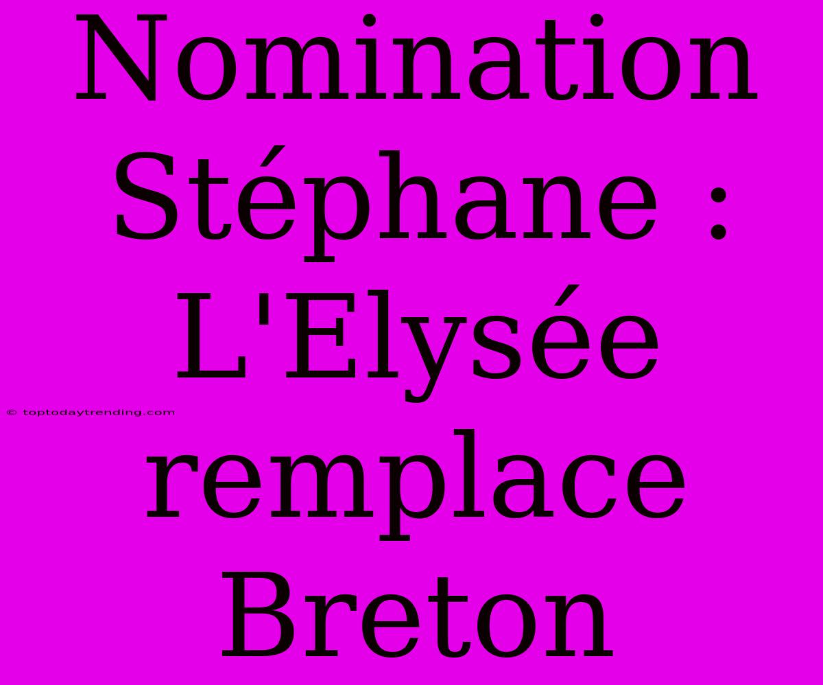 Nomination Stéphane : L'Elysée Remplace Breton