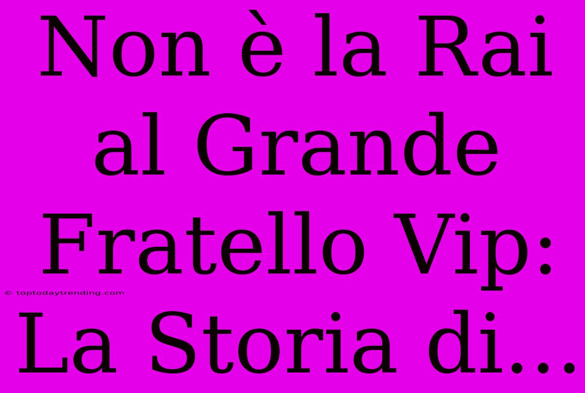 Non È La Rai Al Grande Fratello Vip: La Storia Di...