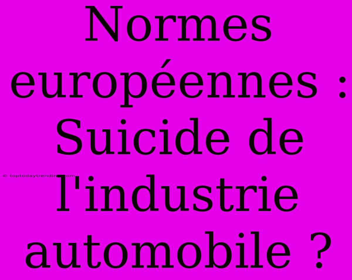 Normes Européennes : Suicide De L'industrie Automobile ?