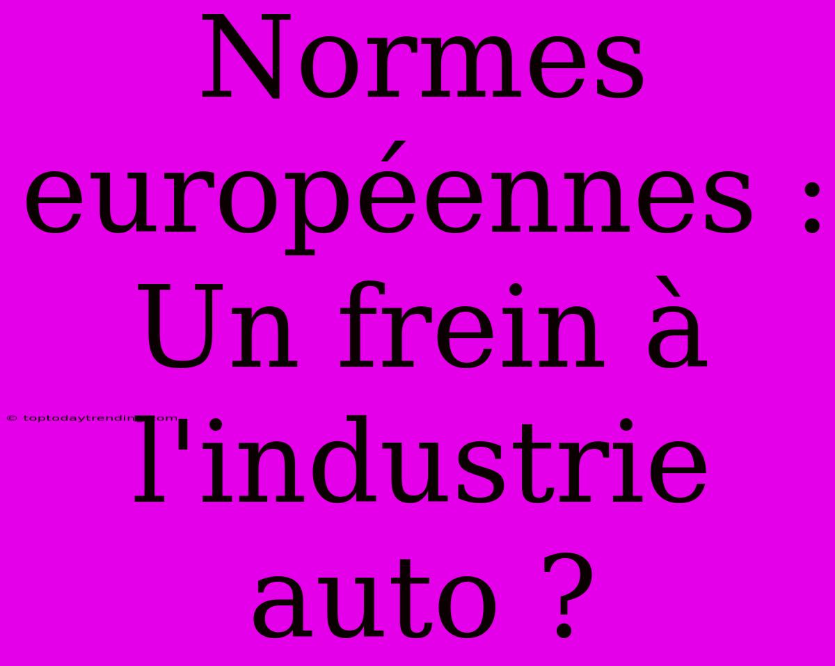 Normes Européennes : Un Frein À L'industrie Auto ?