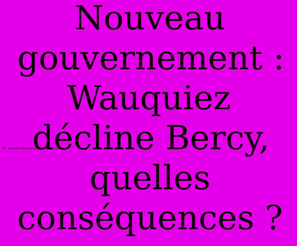 Nouveau Gouvernement : Wauquiez Décline Bercy, Quelles Conséquences ?