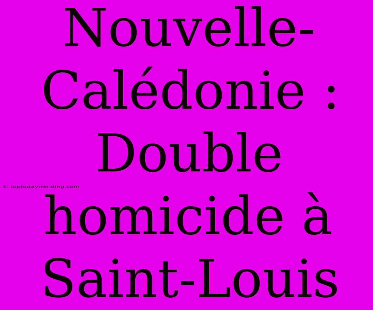 Nouvelle-Calédonie : Double Homicide À Saint-Louis