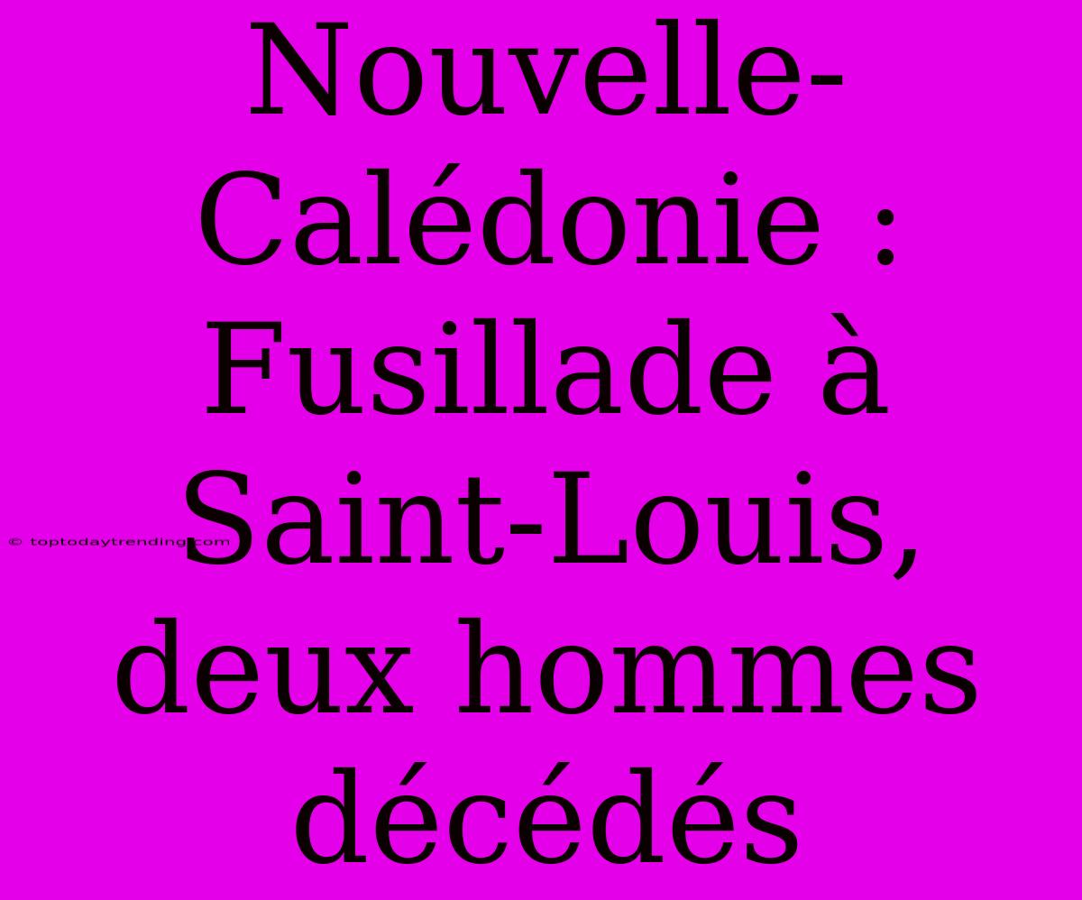 Nouvelle-Calédonie : Fusillade À Saint-Louis, Deux Hommes Décédés