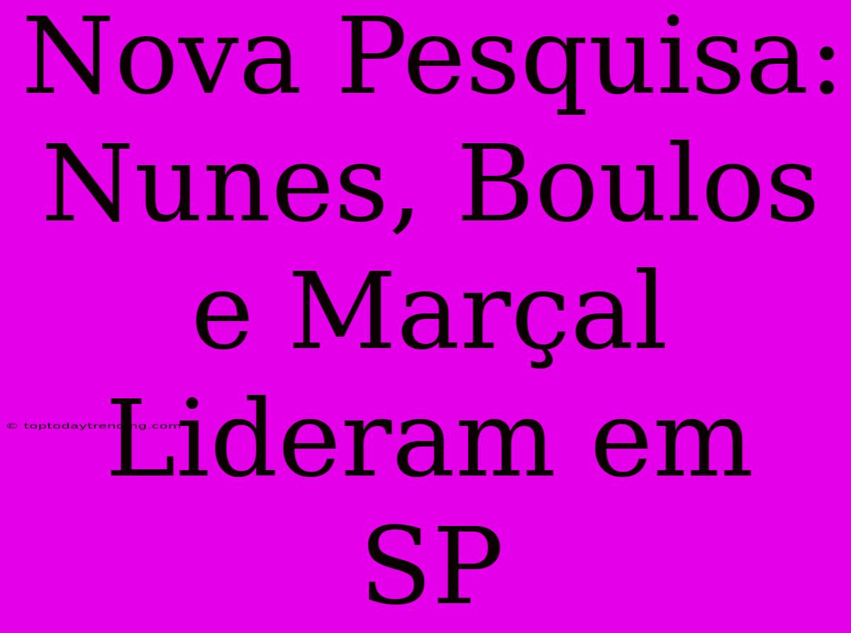 Nova Pesquisa: Nunes, Boulos E Marçal Lideram Em SP