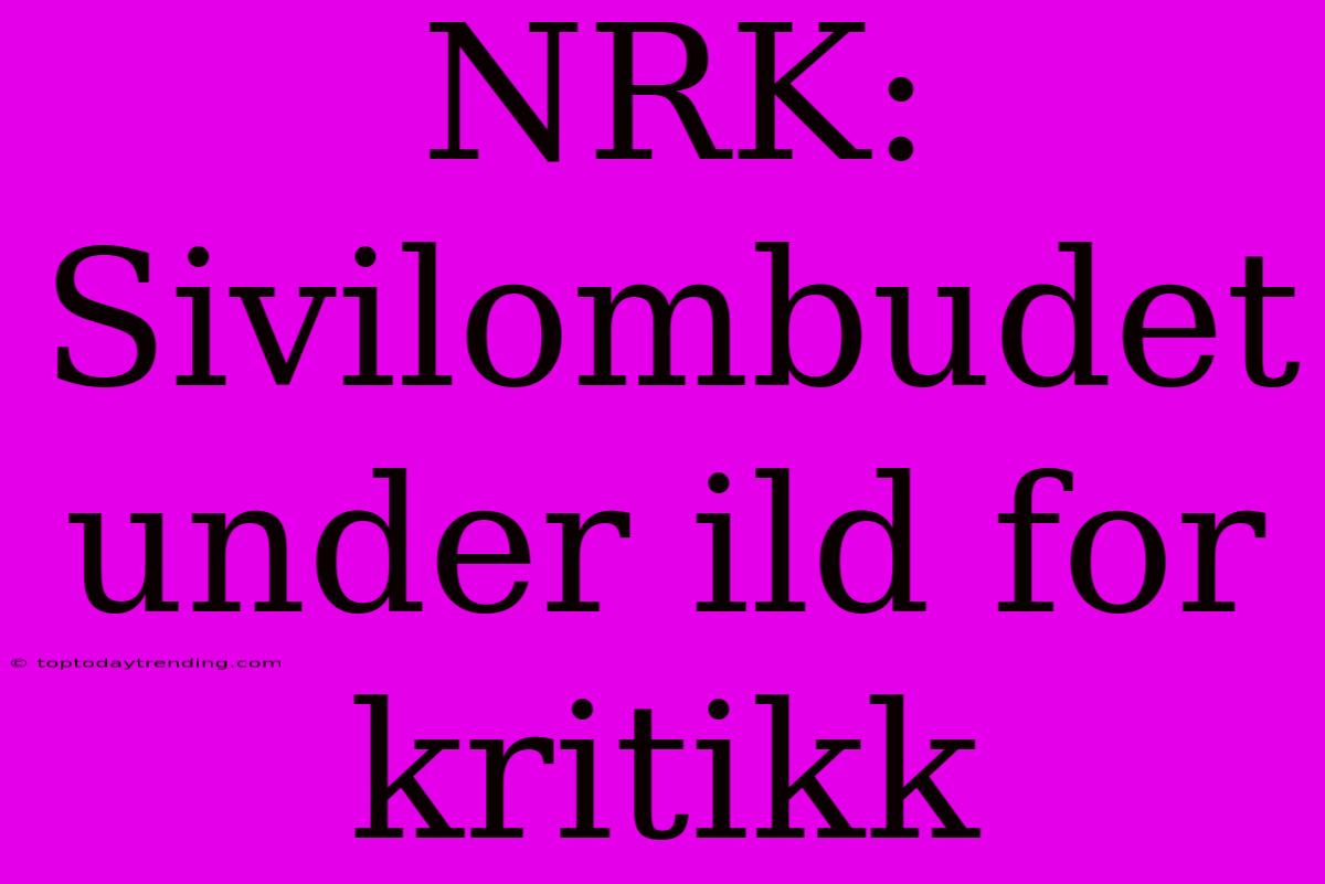 NRK: Sivilombudet Under Ild For Kritikk