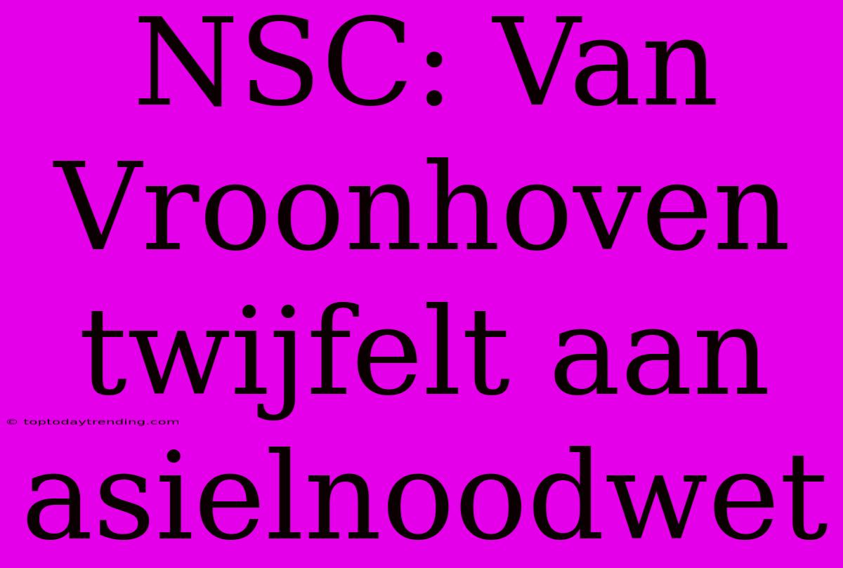 NSC: Van Vroonhoven Twijfelt Aan Asielnoodwet