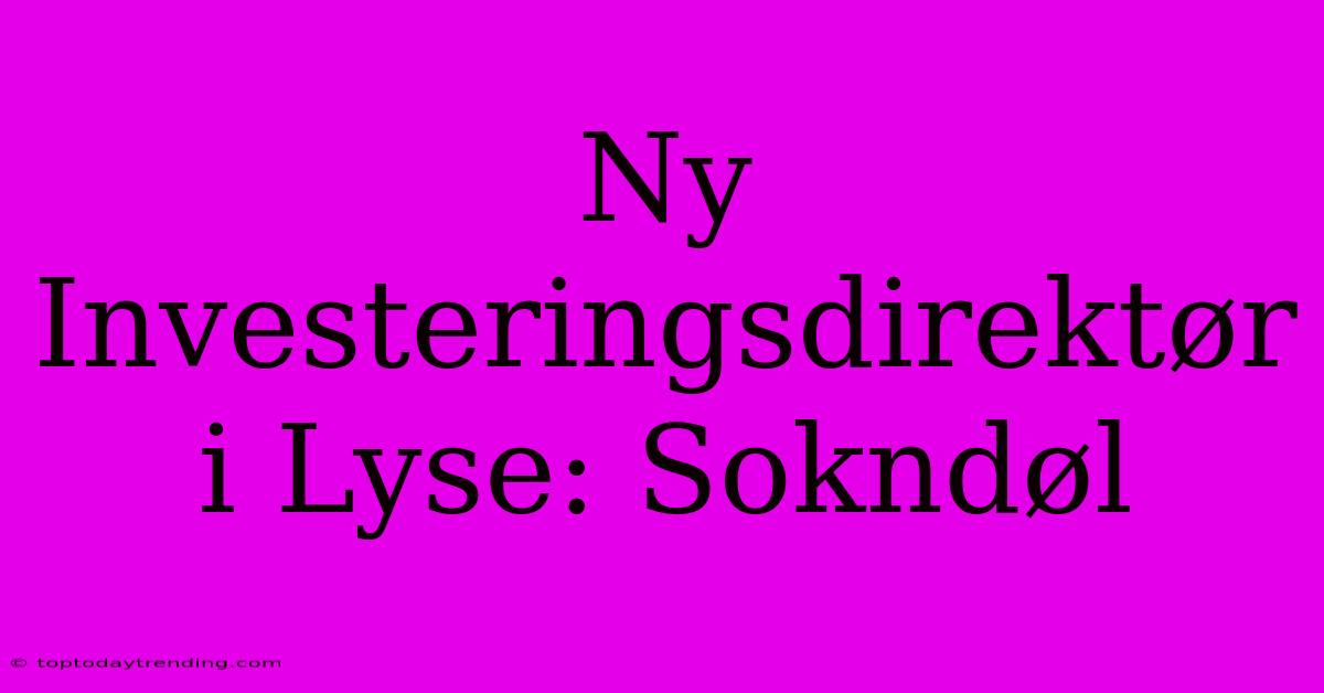 Ny Investeringsdirektør I Lyse: Sokndøl