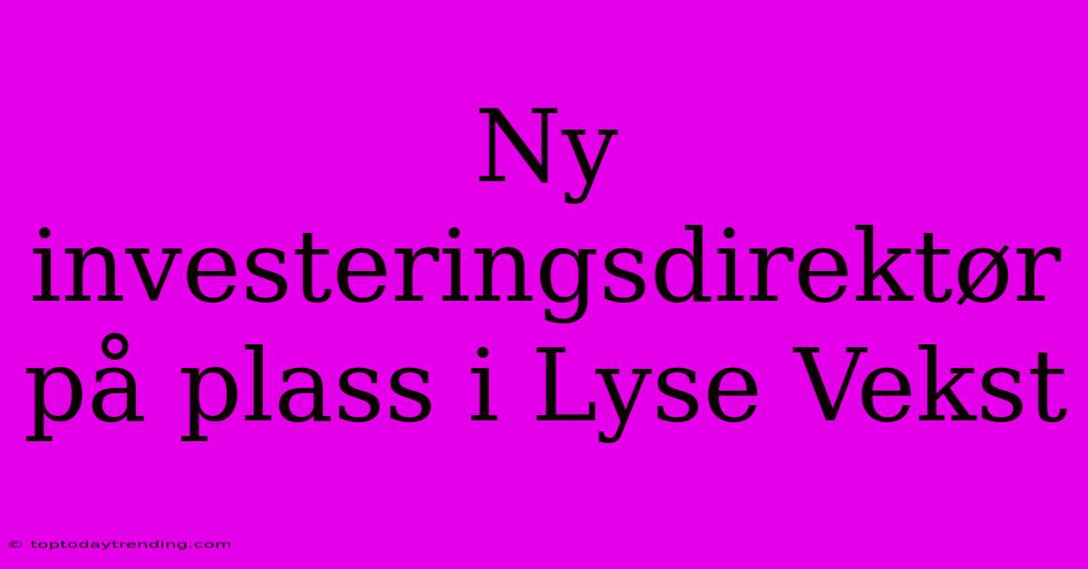 Ny Investeringsdirektør På Plass I Lyse Vekst