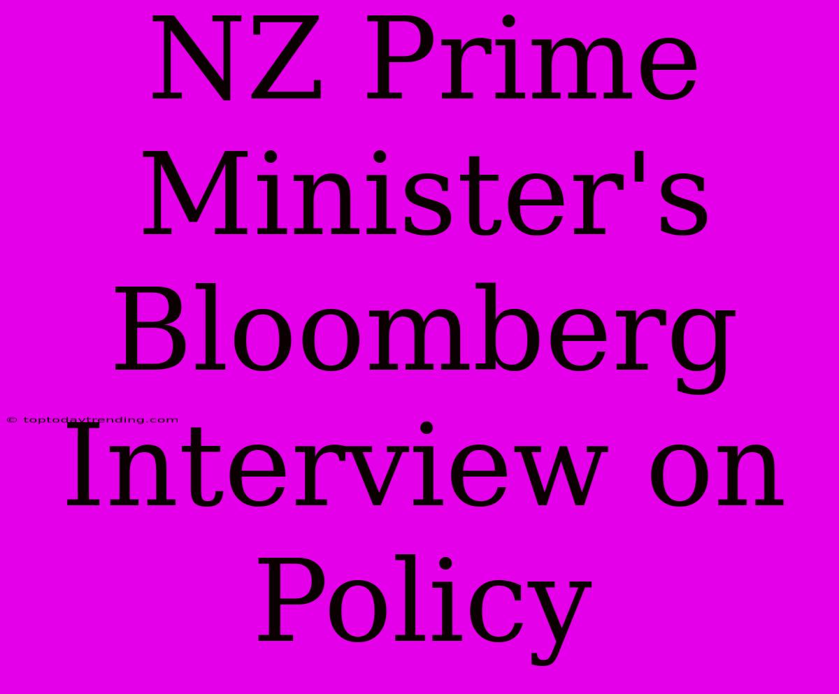 NZ Prime Minister's Bloomberg Interview On Policy